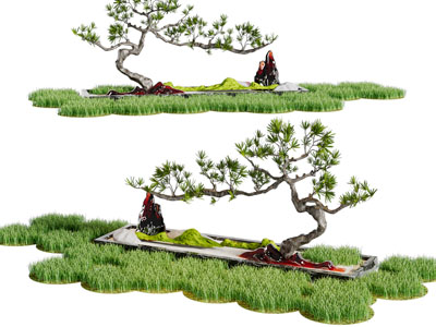 中式松树景观园艺小品