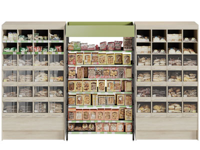 现代实木面包食品展柜、货架