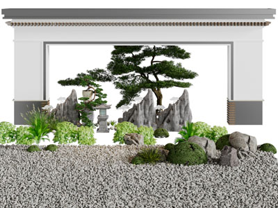 新中式松树、假山景观园艺小品