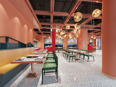 工业loft烧烤火锅店就餐区