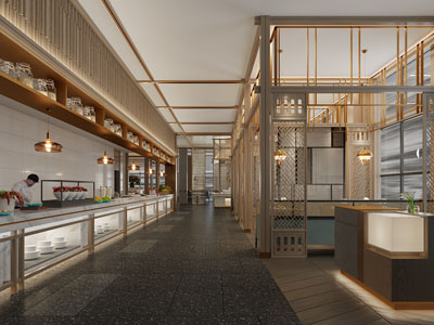 现代饭店餐馆就餐区、过道