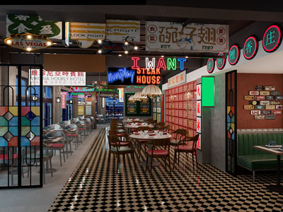 工业loft饭店餐馆就餐区、门头