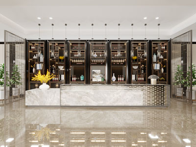 新中式酒店大堂前台接待区