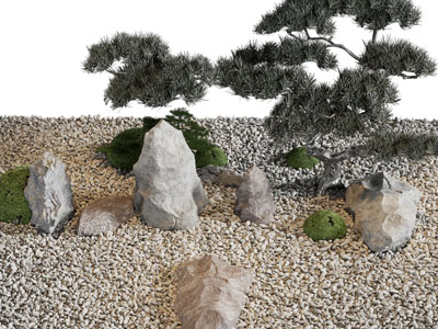 新中式松树石头景观园艺小品