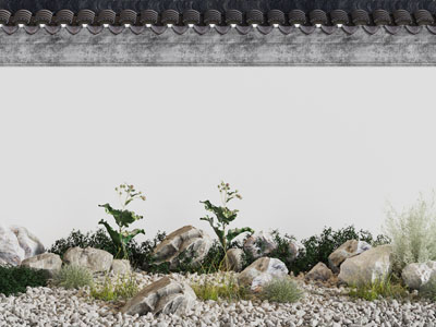 新中式石头、花草植物景观园艺小品