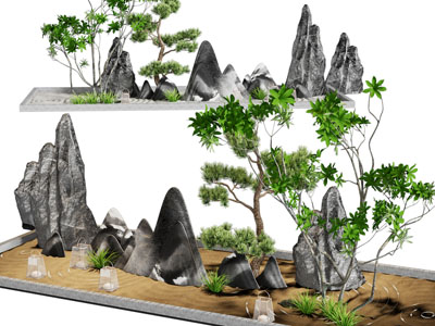 新中式假山、松树景观园艺小品