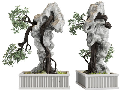 新中式假山树木景观园艺小品