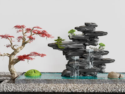 新中式假山瀑布、石子景观园艺小品