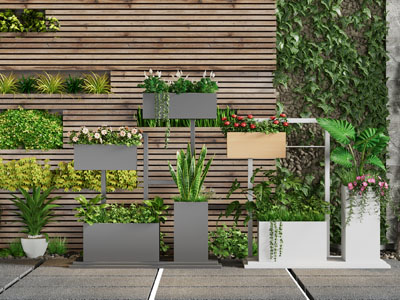 现代阳台植物墙、盆栽植物