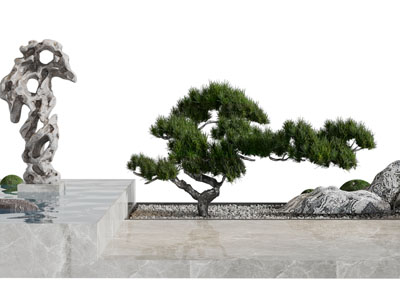新中式松树、假山石头景观园艺小品