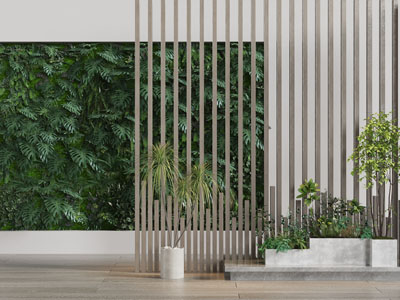 现代室内植物墙、花盆植物景观小品