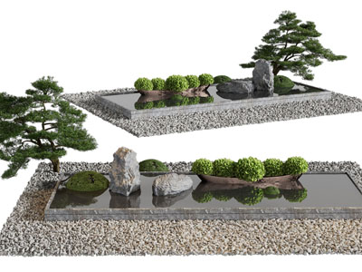 新中式松树、假山景观园艺小品
