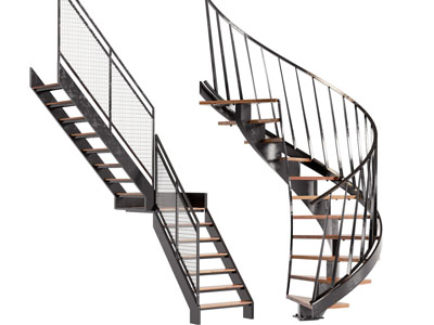 工业风loft金属扶手转角旋转楼梯