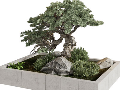 新中式花坛松树景观园艺小品