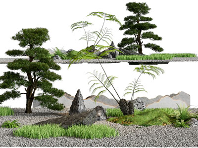 新中式松树、假山景观园艺小品