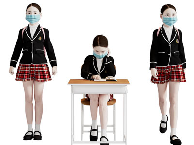 带着口罩的小学生、小女孩人物
