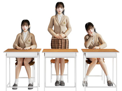穿着校服的小女孩人物