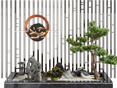 新中式假山、松树景观园艺小品