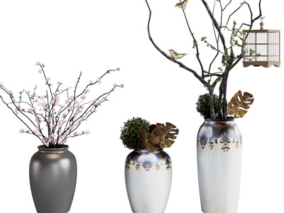 新中式陶瓷花瓶花卉、干枝摆件