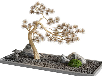 新中式松树、假山景观园艺小品
