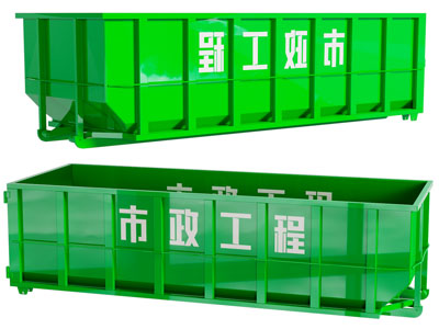 现代公共垃圾箱、环卫拖车
