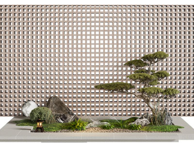 新中式松树、石头景观园艺小品