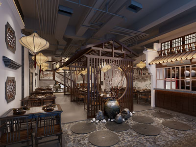 新中式饭店餐馆就餐区