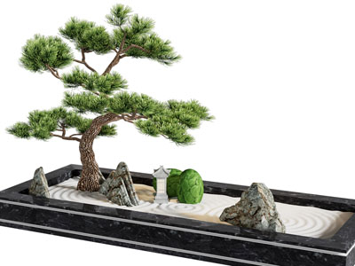 新中式松树、石头景观园艺小品