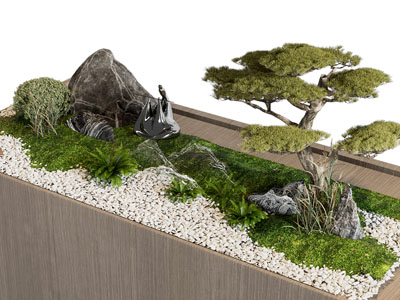 新中式花坛 石子 松树景观园艺小品