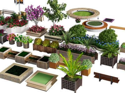 现代户外花坛植物公共椅子、景观园艺小品
