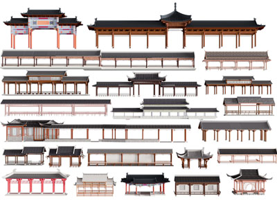 新中式仿古大门 亭子 连廊