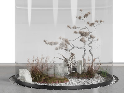 新中式松树 花草 石子景观园艺小品