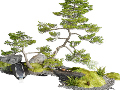 新中式松树 石头景观园艺小品