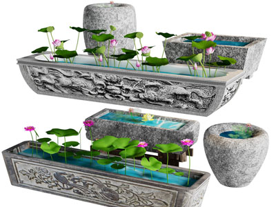 新中式石雕水池荷花景观园艺小品