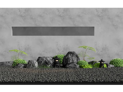 新中式景墙 石头 花草景观园艺小品