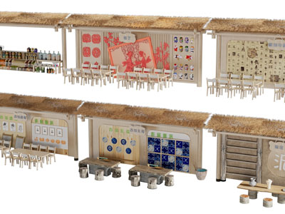 侘寂风手工桌椅组合、展示墙、宣传栏