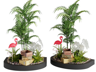 现代火烈鸟 热带植物景观园艺小品 美陈