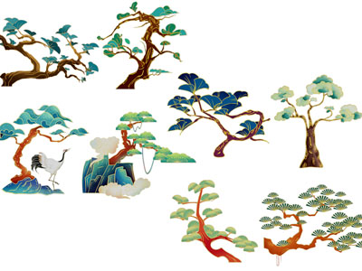 新中式松树仙鹤剪影 剪纸 窗花 贴画 墙饰