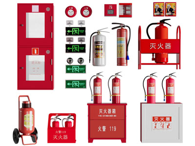 现代消防栓 灭火器 安全通道指示牌消防设备
