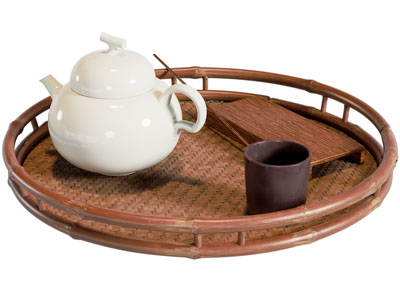 新中式藤编托盘 茶壶 杯子