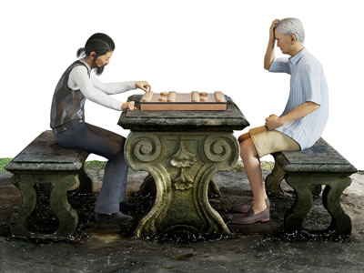 新中式公共娱乐桌椅组合 下象棋的人
