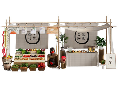 新中式农产品 水果蔬菜摊 售卖点