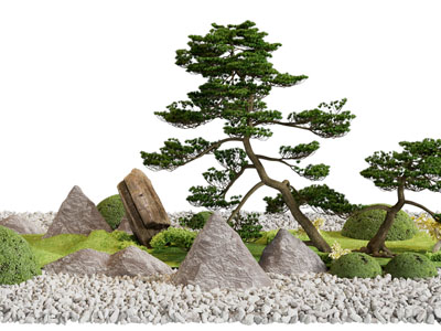 新中式假山 石头 松树景观园艺小品