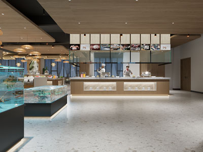 现代海鲜饭店餐馆 备餐区