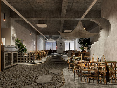 工业风loft复古做旧饭店餐馆