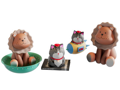 现代狮子 猫咪玩偶摆件组合