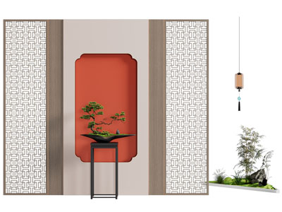新中式背景墙 景观小品