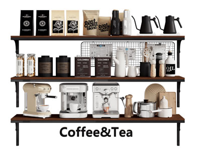 现代墙面支架咖啡机 茶具杯子摆件组合