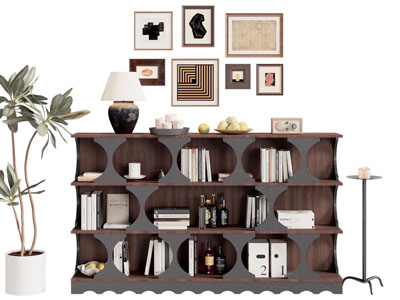 法式中古风书柜 边柜 摆件组合 装饰挂画