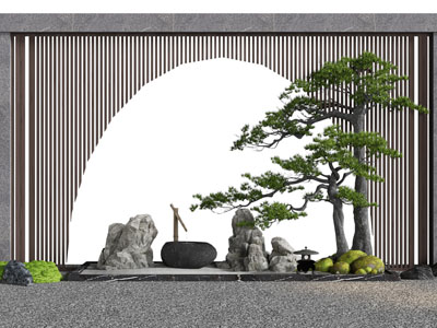新中式松树 水景 石头景观园艺小品
